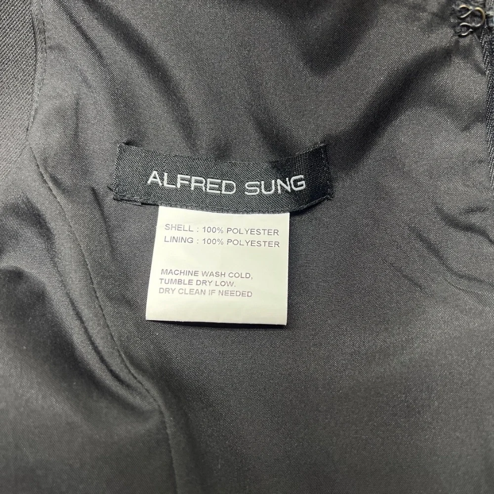NEW Alfred Sung D831 One Shoulder Draped Front Satin Gown Black size 2